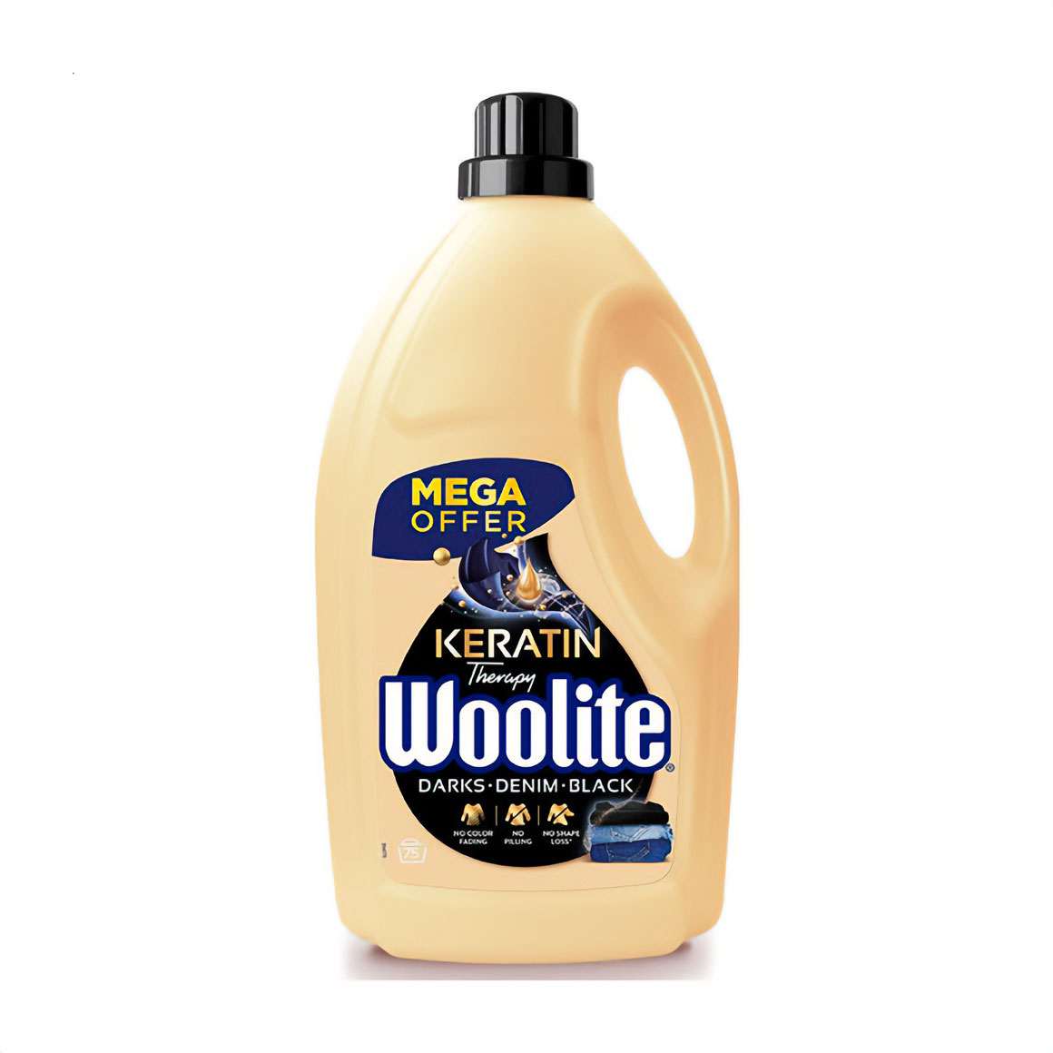 Рідкий засіб для прання Woolite Keratin Therapy Darks Denim Black для чорних та джинсових тканин, з кератином, 75 циклів прання, 4.5 л